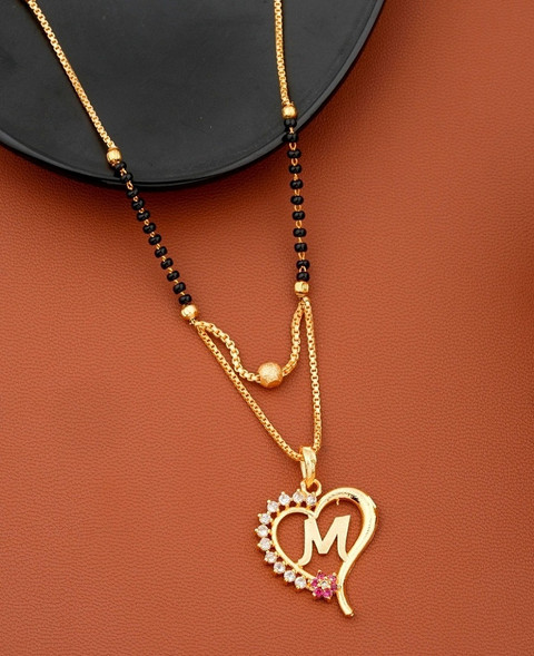 Jewel WORLD M name letter Diamond Pendant locket mangalsutra chain