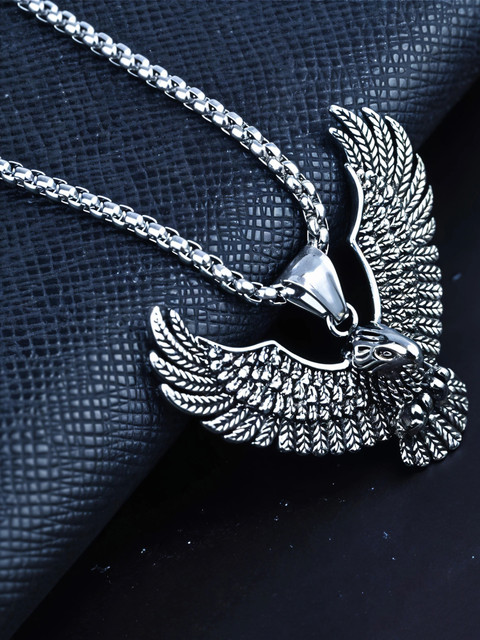 アクセサリー blackbird silver chain necklace RAPPERSSHOP Falcon Bird Pendant with Stainless Steel Box Chain