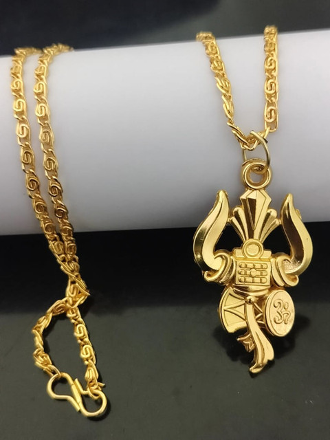 Bee Style Shiva Trishul om damroo Mahadev Chain Pendant for Men