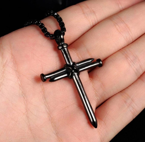ringzinnie Classic Mens Nail Necklace Black Silver Nail Cross Pendant Chain  Boys Black Silver Stainless Steel Pendant