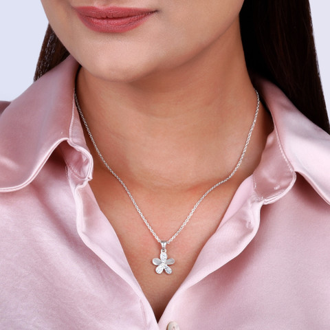 GIVA 925 Silver Flower Necklace Cubic chain with for women Rhodium