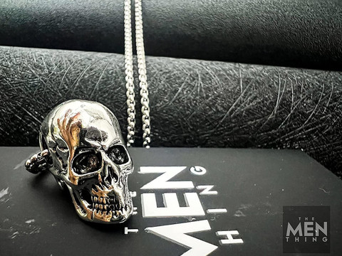 THE MEN THING Silver Skull Pendant with 24inch Chain, European