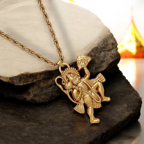 mahi Bajrangbali Pavanputra Hanuman Pendant Locket Necklace Gold - Main Image