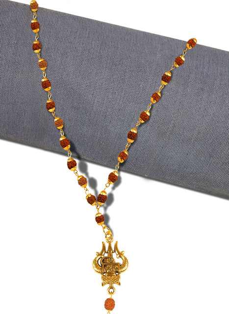 De-Ultimate Mala Rudraksha Shiva Mahadev Mahakaal Om Trishul Damru Pendant  Locket Necklace Gold-plated Stainless Steel Locket Set - Main Image
