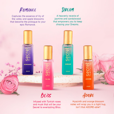 Secret Temptation Luxury Perfume Gift Set for Women with Romance, Adore,  Dream Bliss (20 ml x 4) Eau de Parfum 80 ml