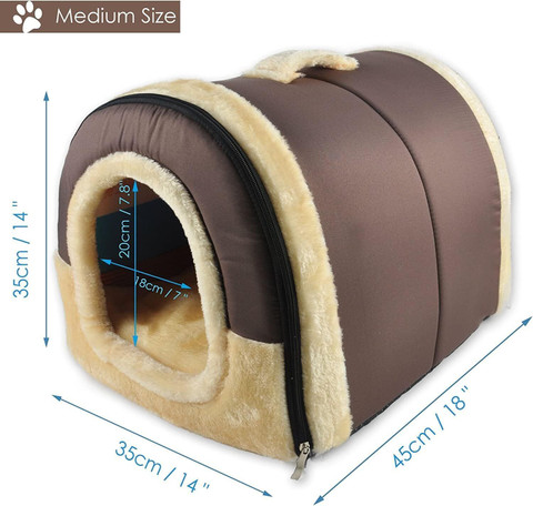 Fluffy Igloo Dog House Portable Cat Igloo Bed with Removable Cushion, in  S Pet Bed