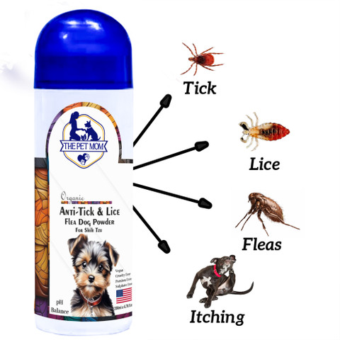 THE PET MOM Anti-Tick, Flea Dog Powder for Shih Tzu Conditioned Coat No Rinse Anti-Itching 100 ml Pet Coat Cleanser