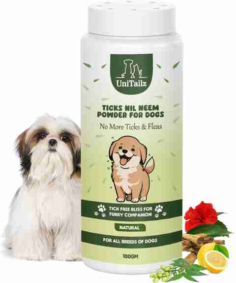 Unitailz Flea Ticks Neem Dog Powder for Shih Tzu Dog Puppy  Anti-Itching, 100 ml Pet Coat Cleanser