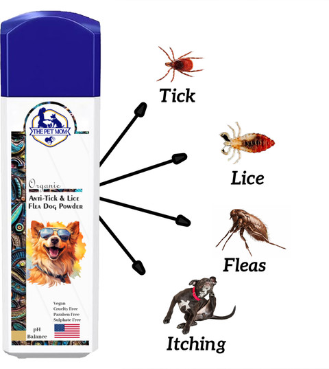 THE PET MOM Anti-Tick, Lice, Flea Dog Powder for Soft/Conditioned Coat No  Rinse Anti-Itching 100 ml Pet Coat Cleanser
