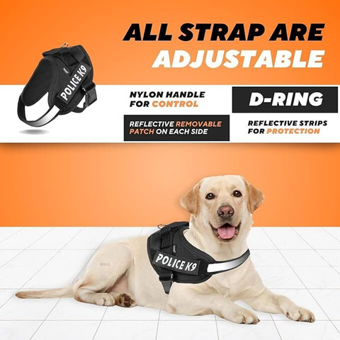 Breedo Dog Police K9 Harness Body Belt Padded With Leash Adjustable Strap  Dog Harness Leash