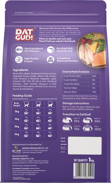 DatGud Chicken & Wild Fish, Adult Dry Cat Food Fish 1 kg Dry Adult Cat Food - Image 4