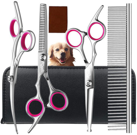 HASTHIP Dog Grooming Scissors Kit with Stainless Steel Comb for Pet Dog Cat  Silver Pet Hair Trimmer