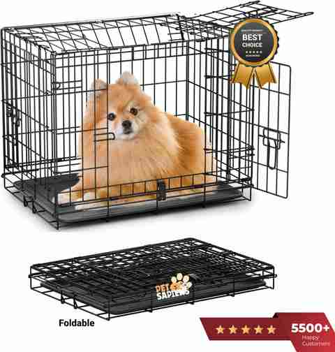 Animal Cages Two Door Dog Kennel PETSAPIENS Foldable Cage For