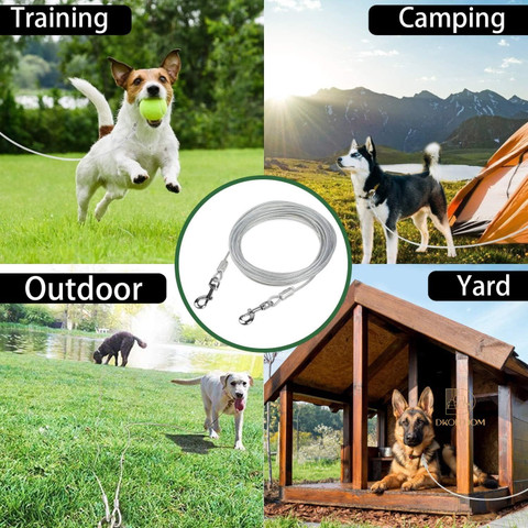 DKOR’HOM Stainless Steel Pet Tie Out Cable Dogs Leash for Camping Outdoor  Yard 450 cm Dog Chain Leash