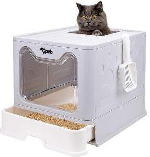 Qpets Oversized Enclosed Cat Litter Box with Odor Door Hard Crate