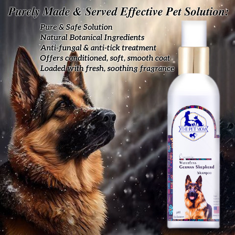 THE PET MOM Organic Waterless German Shepherd Dry Bath Dog Shampoo For  Cleanse, Smooth Coat Conditioning, Anti-fungal Fresh Fragrance, Easy to Use  Dog