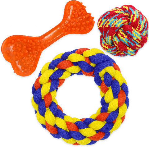 YOUHAVEDEAL 3-in-1 Dog Toy Combo – Chew Rope Ring, Chew Bone Colorful  Ball for Medium Dogs Cotton, Rubber Ball, Bone, Chew Toy, Rubber Toy,  Training