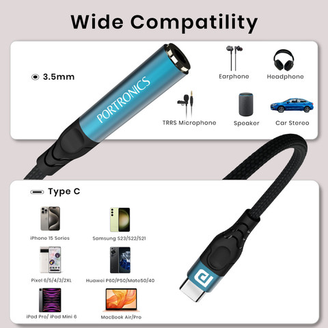 Portronics Black iKonnect C Pro Type C to mm Audio Jack