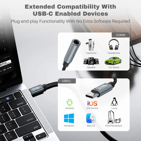 Case-Magic Grey Type C to Audio Jack Adapter with DAC Hi