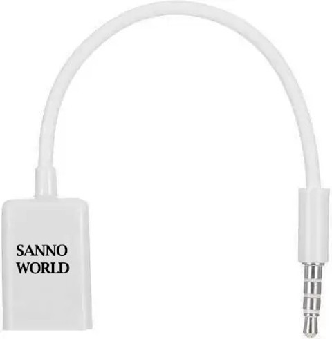 SANNO WORLD White Male Car AUX Audio Jack to USB Female