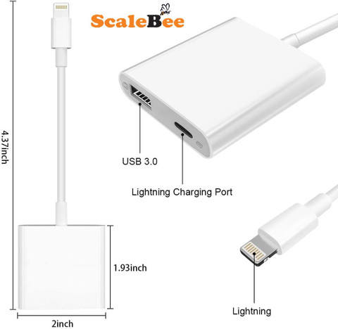 SCALEBEE White Lightning to USB Camera Adapter with Charging