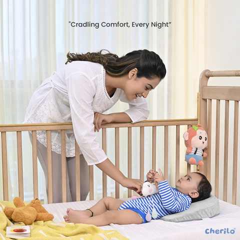 Cherilo Memory Foam Baby Pillow Pack of Solid C Shaped Elevated Wedge  Pillow for Baby Crib Mattress