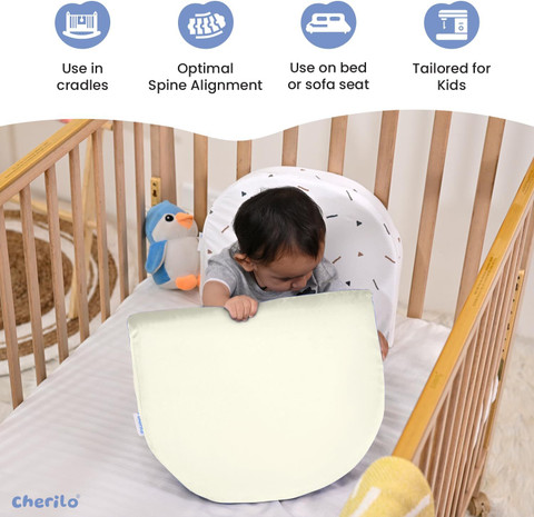 Cherilo Memory Foam Baby Pillow Pack of Solid C Shaped Elevated Wedge  Pillow for Baby Crib Mattress