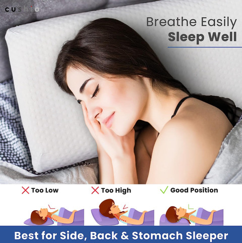 CUSHIO Memory Foam Orthopaedic Pillow Pack of 2 Solid Neck Pain Relief, Cervical Contour, Free Pillow Cover | Size 21" x 13" x 3" - Buy CUSHIO Memory Foam Orthopaedic Pillow Pack
