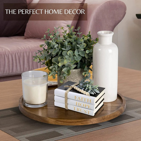 LUNATIC CRAFTWORK Round Wood Tray for Coffee Table, Serving Tray,  Decorative Trays for Home Decor Tray