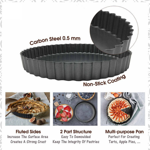 MobFest Non-Stick Carbon Steel Pie Tart Quiche Pizza Pan Removable
