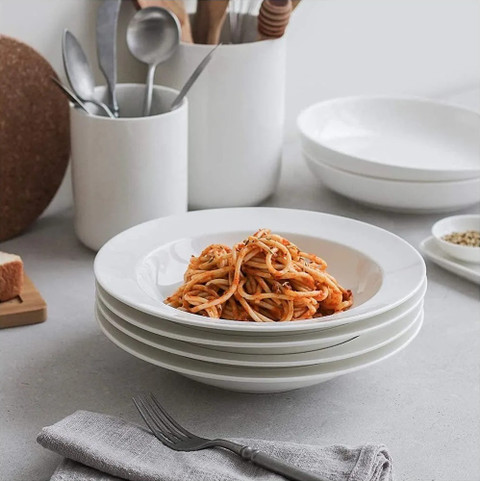 TREANDCARD Deep Plate for Pasta Soup Salads Snacks Porcelain White (22 CM)  Dinner Plate