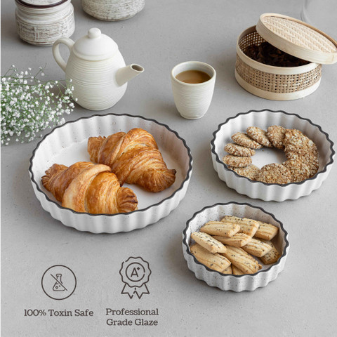 Claymistry Ceramic Dining & Serving tray, Set of 3, Microwave-safe