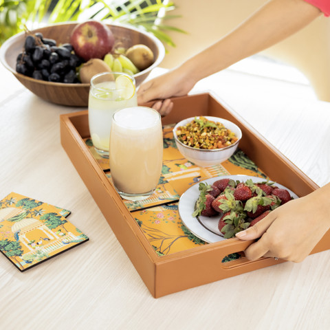 Birch Wooden Serving Tray Coasters Set for Decoration