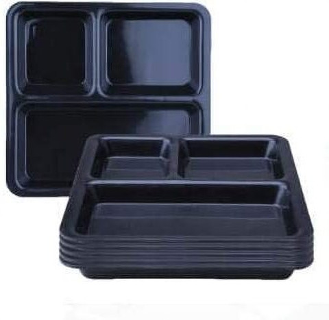 Kanha Compartment Black Square Plastic plate For Serving Snacks Breakfast  (25x25 cm) Sectioned Plate