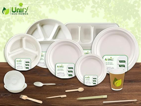 UNIFY Disposable Eco-Friendly, Biodegradable, Paper Plates for