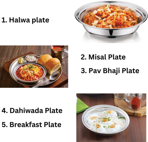 Kitdor Stainless Steel Plate Set for Snacks, Nashta, Deep Plates for  Serving, cms Dinner Plate