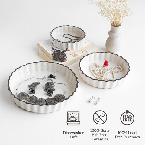 Claymistry Ceramic Dining & Serving tray, Set of 3, Microwave-safe
