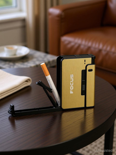 Shreevi Gold Cigarette Case and Lighter Automatic Ejection Butane Windproof  Metal Box Maxi Decorated Pocket Lighter Price in India