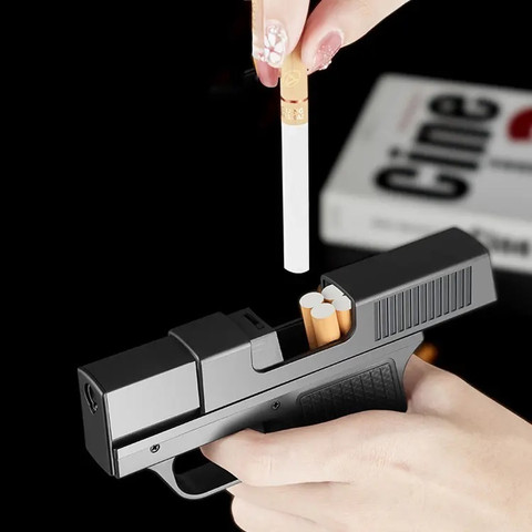 VIOVI Focus Gun Cigarette Case Inbuilt Rechargeable Windproof Torch Blue  Jet Flame Lighter 10 pcs Cigarette Box Pocket Lighter Price in India