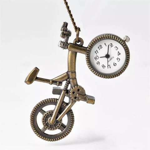 Mubco Antique Style Bicycle Quartz Pocket Watch Keychain Vintage