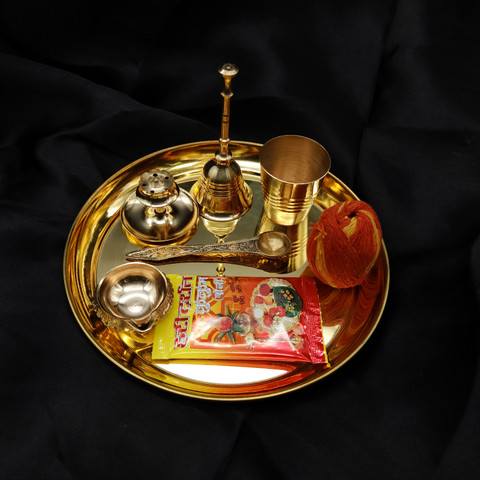 Rolimoli Pure Brass Special Puja Thali Set of Items, for Diwali