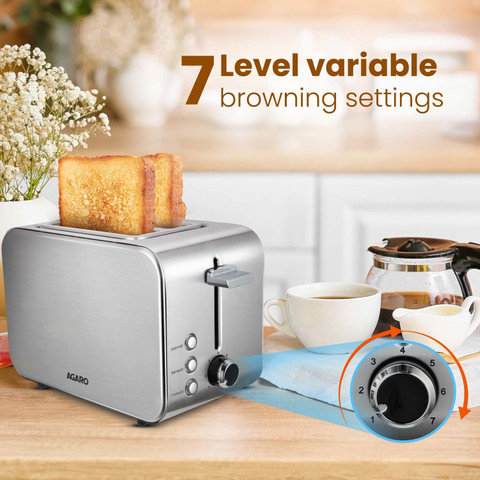 AGARO GRAND Slice Stainless Steel Pop Up Toaster, With Cancel