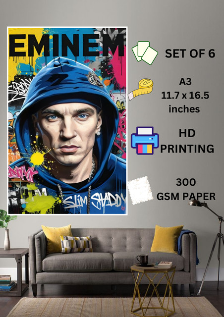 Eminem Poster Set of 6 - Premium 300 GSM Glossy A3 Size Wall Art