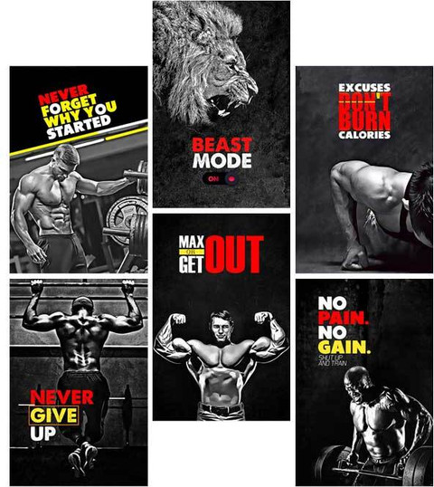 Gym (Workout) Motivational and Inspirational Quotes Posters, Pack of 06 ...