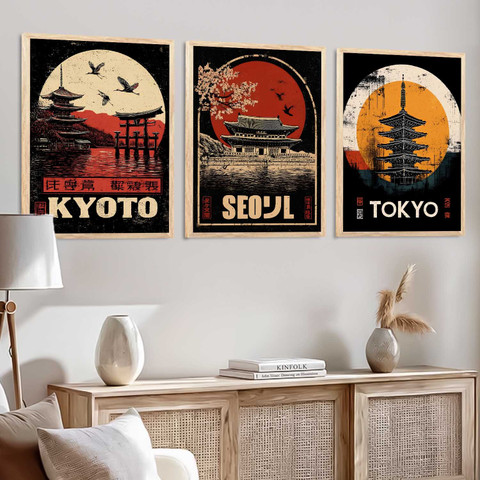Japanese City View Wall Framed Posters | Aesthetic Japan Theme