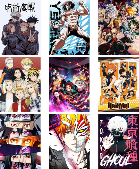 アニメ・マンガポスター180枚以上セット Pack of 18 Mix anime Poster Glossy | Set Anime HD+ Photos Unframed