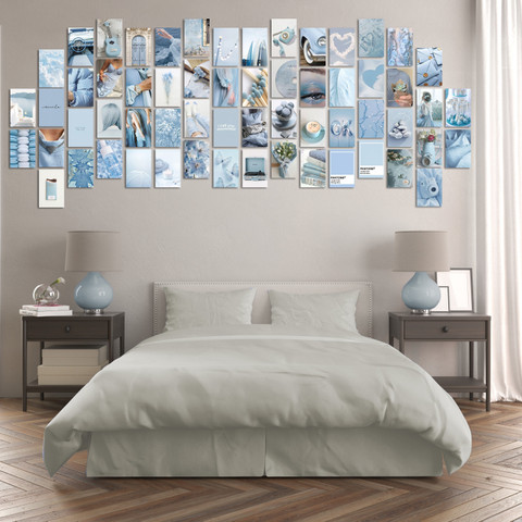 Light blue Room Decor Aesthetic Wall Collage Kit Set Of 60 HD+