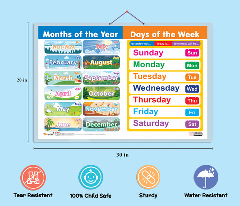 MONTHS OF THE YEAR AND OF THE WEEK Early Learning Educational Chart for ...