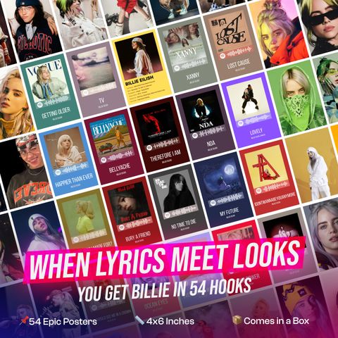 Billie Eilish Poster Collage Set of 54 | 4x6 Inch Wall Décor