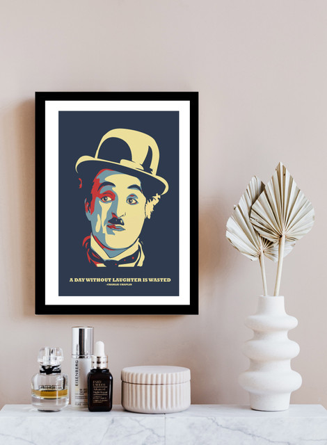 CHARLIE CHAPLIN FRAMED POSTER FOR ROOM OFFICE (10 INCH X 13 INCH,  MULTICOLOR) FRAMED Paper Print